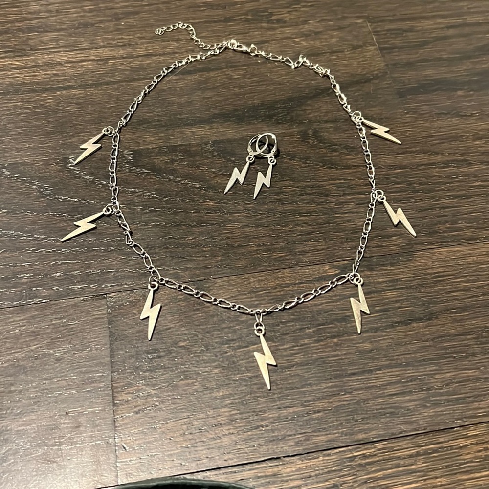 Lighting bolt necklace and earrings sets